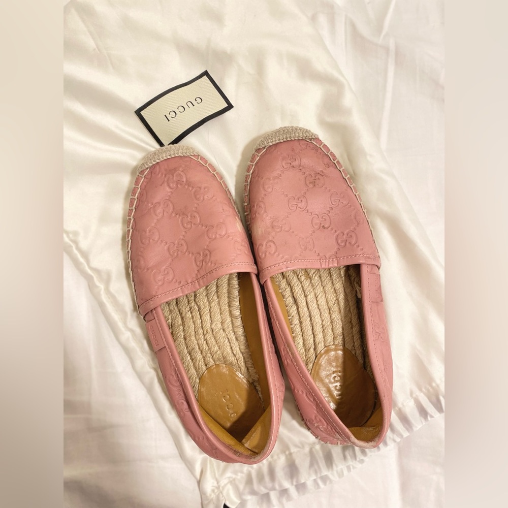 Gucci Pink Espadrille Slip-On Shoes
